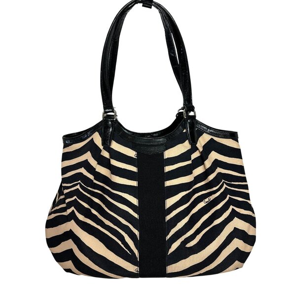 Coach DEVIN Signature Stripe Black Zebra Print Tote Shoulder Bag Animal F24022 - Picture 1 of 13